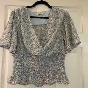 Darling v-neck smocked Blue floral top